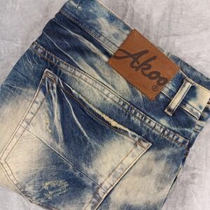 Akoo No Revivels Mens Sz 40x35 Distressed Grungee Bleached Acid Wash Jeans